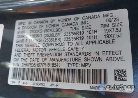 2023 Honda Cr-V Hybrid Sport Touring from USA, damaged, VIN 2HKRS6H97PH818541